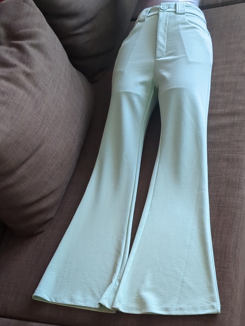 Womens SHEIN High-Rise Waistband Flare Pants in Light Mint Juniors Size XS 2